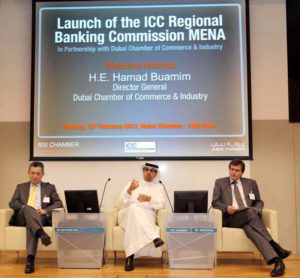 From left: Kah Chye Tan, Hamad Buamim and Thierry Senechal at the launch of the ICC Regional Banking Commission MENA Regional Banking Commission