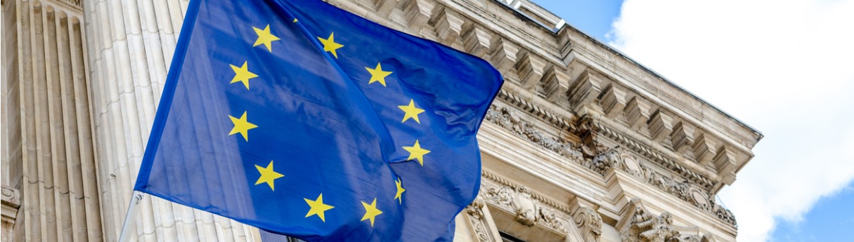 European Union Flag Flying Outside Brussels Bourse